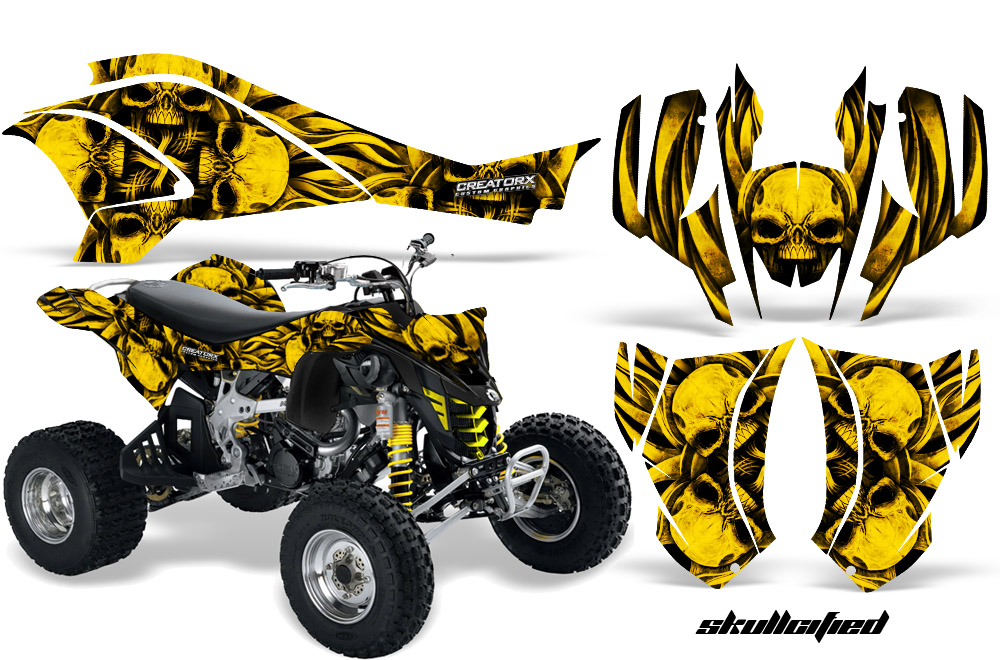 Can-Am DS450 Graphics Kit Skullcified Yellow Flat Black